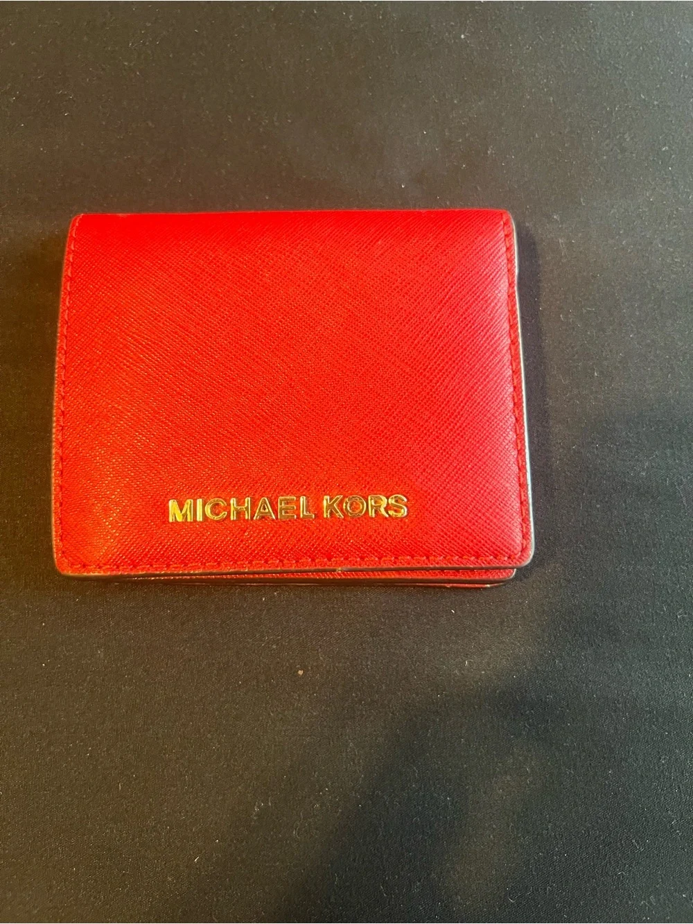 Michael Kors Red Saffiano Leather Card Holder with Gold Logo